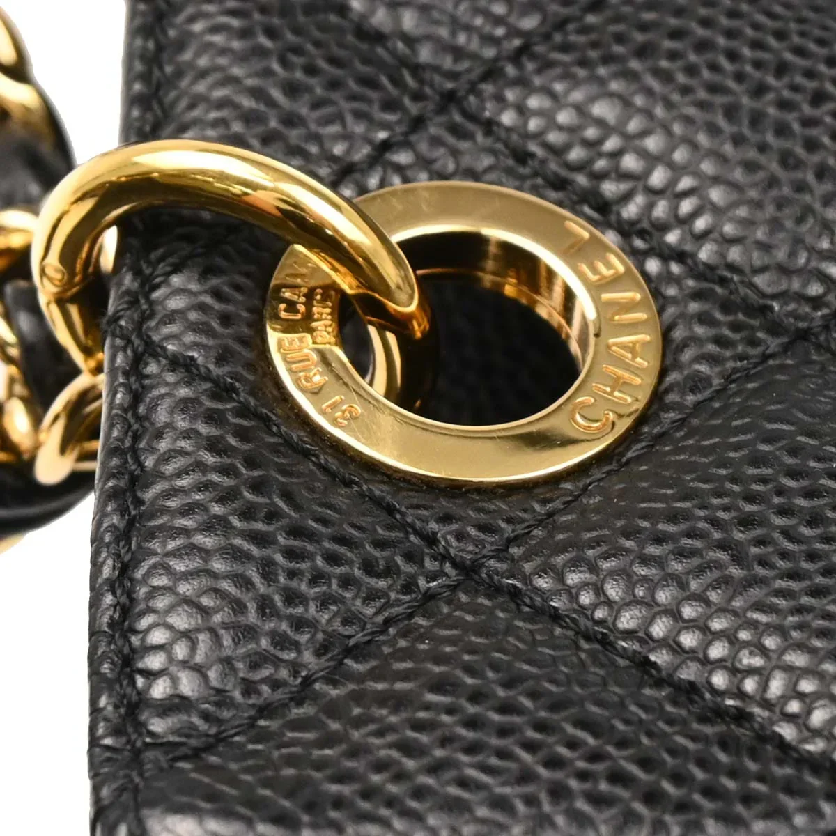 Chanel 2009-2010 Black Caviar Petite Shopping Tote PST Chain Handbag - Image 6