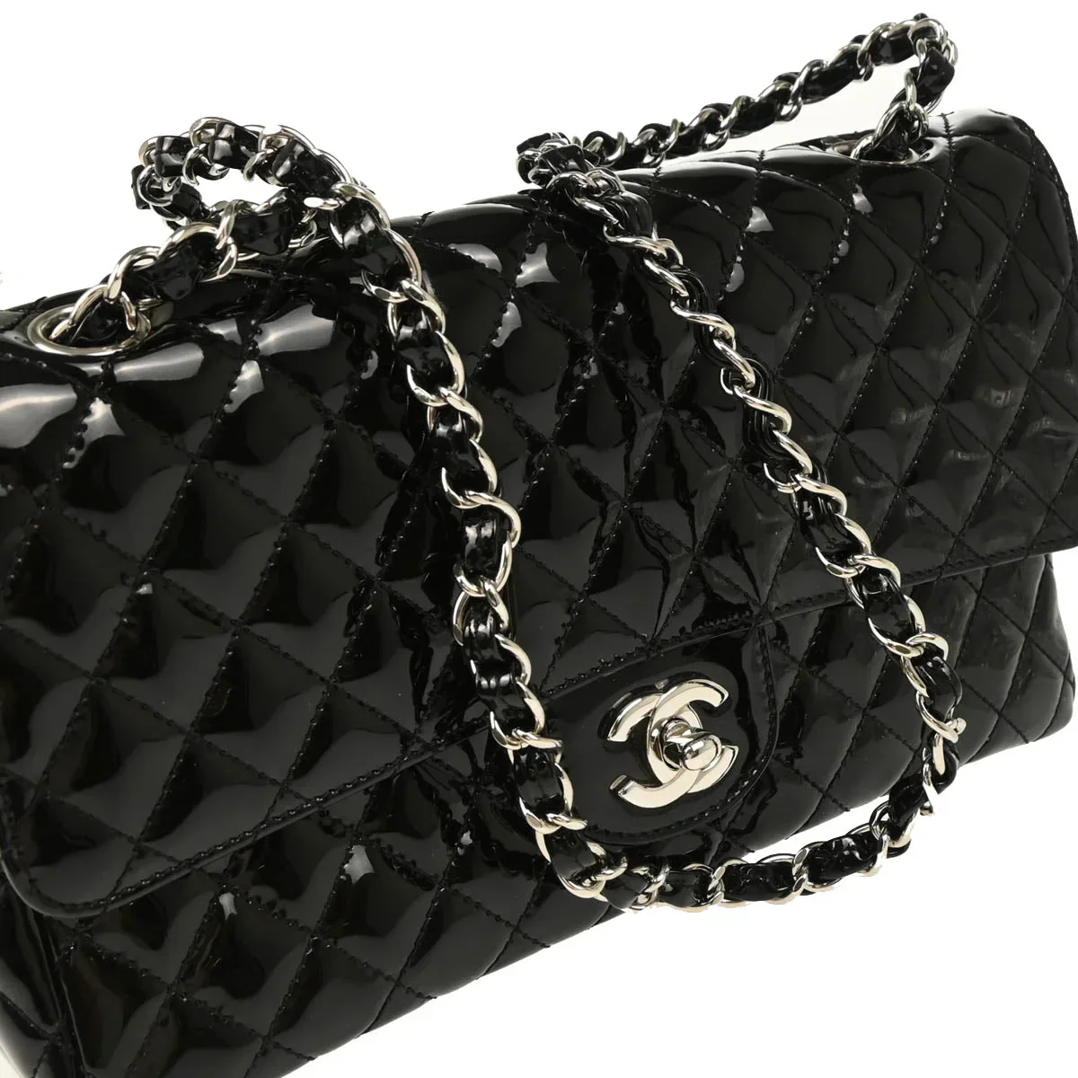 Chanel 2006-2008 Black Patent Leather Single Flap Shoulder Bag - Image 3