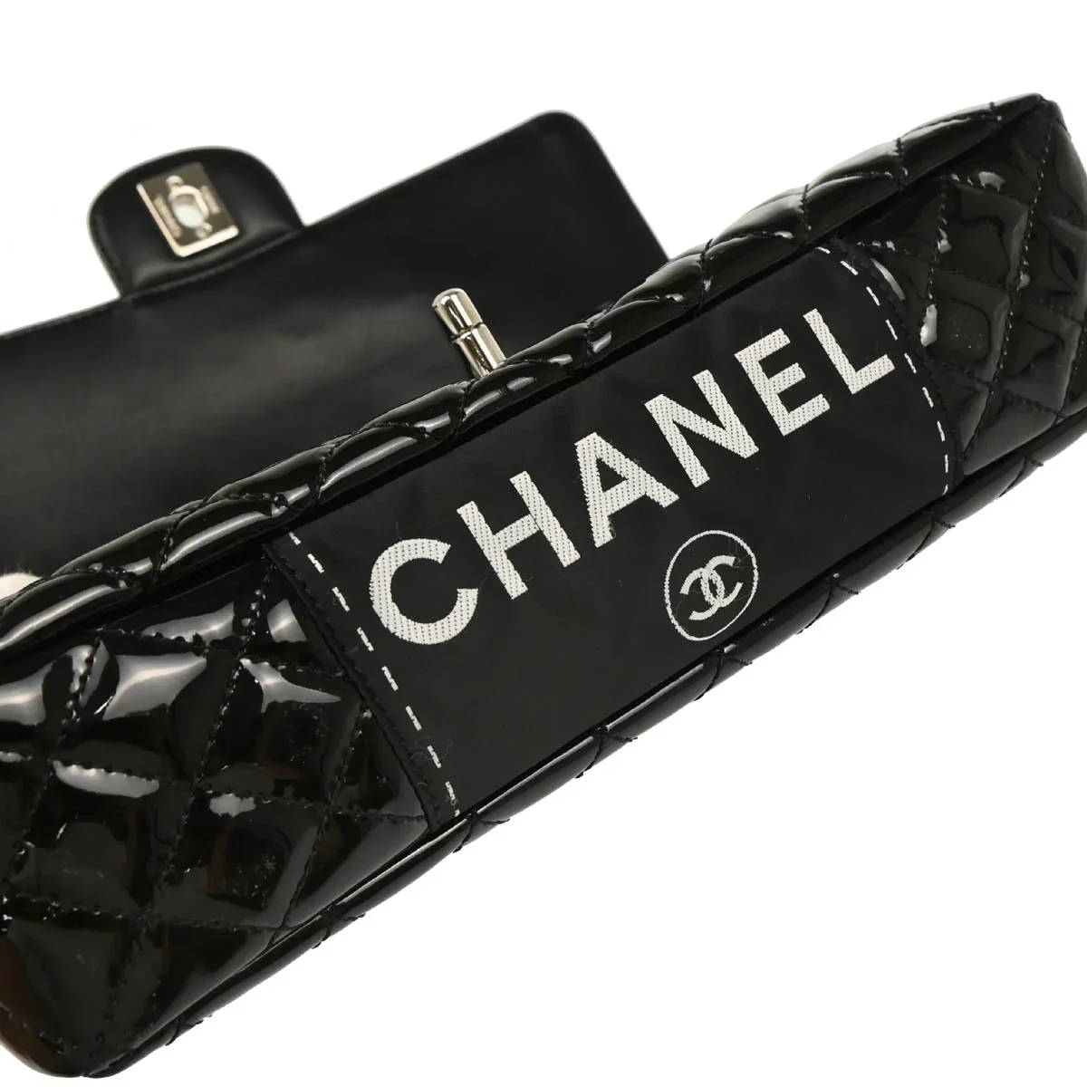Chanel 2006-2008 Black Patent Leather Single Flap Shoulder Bag - Image 4
