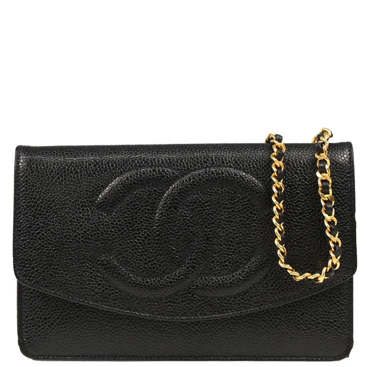 Chanel 1996-1997 Black Caviar Timeless WOC Chain Wallet Bag