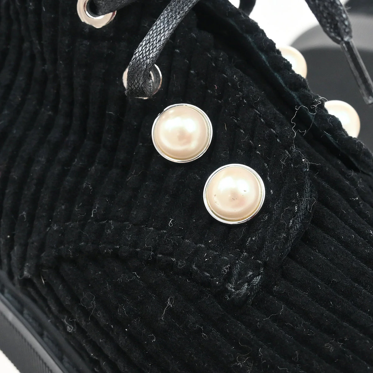 Chanel * Black Corduroy Lace Up Boots #35 - Image 5