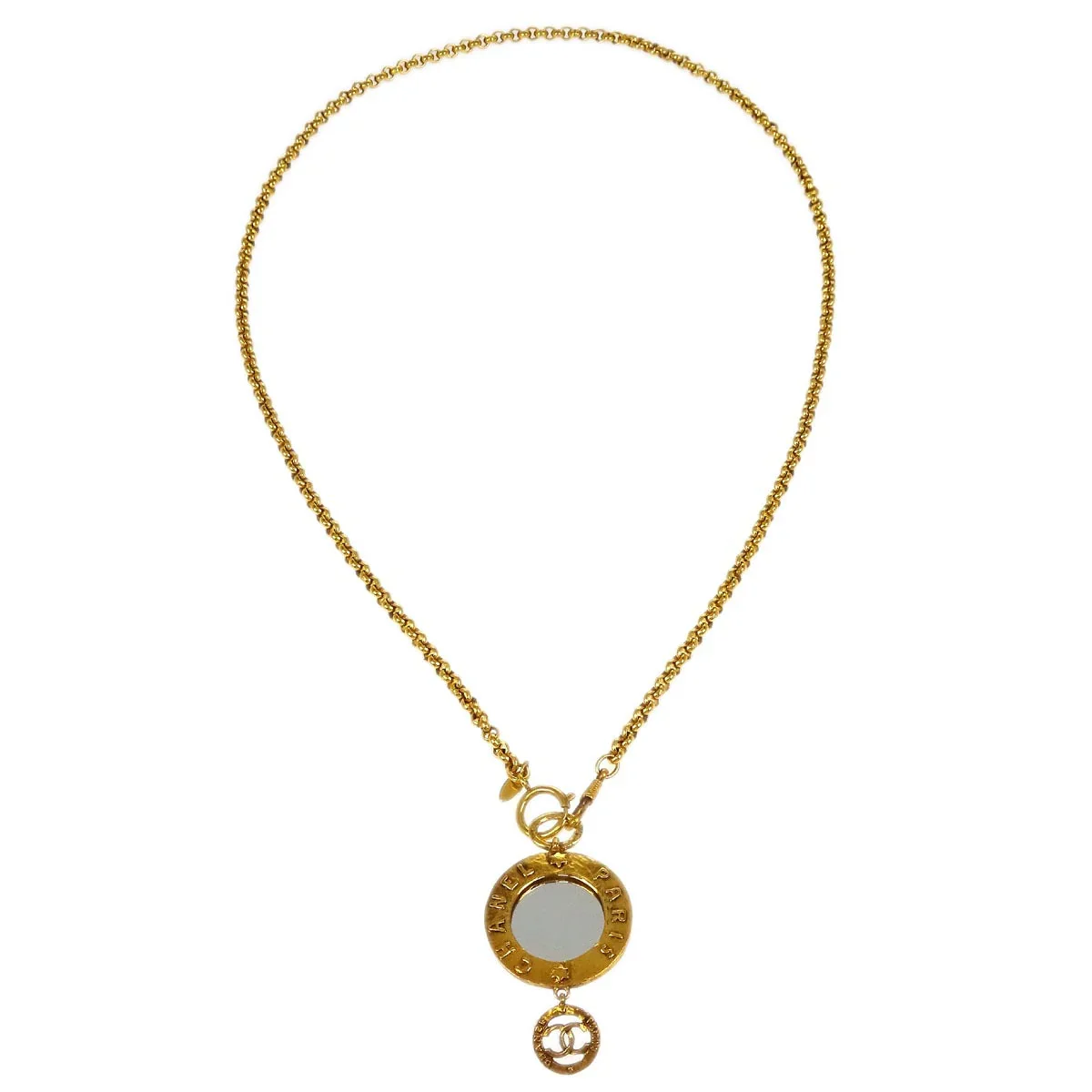 Chanel Chain Pendant Mirror Necklace Gold 28