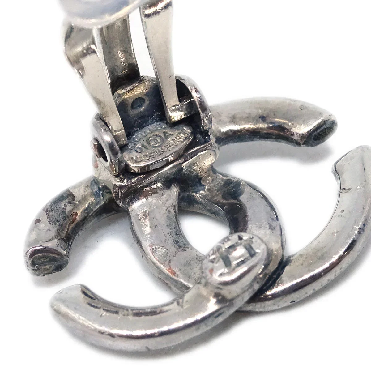 Chanel CC Earrings Clip-On Silver 01A - Image 4