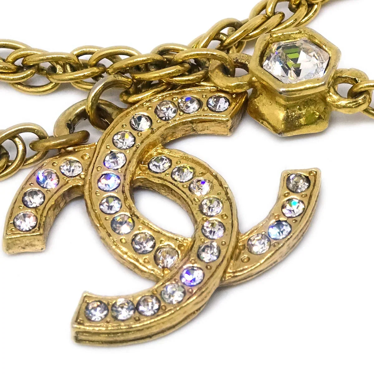 Chanel Gold CC Chain Pendant Necklace Rhinestone - Image 3