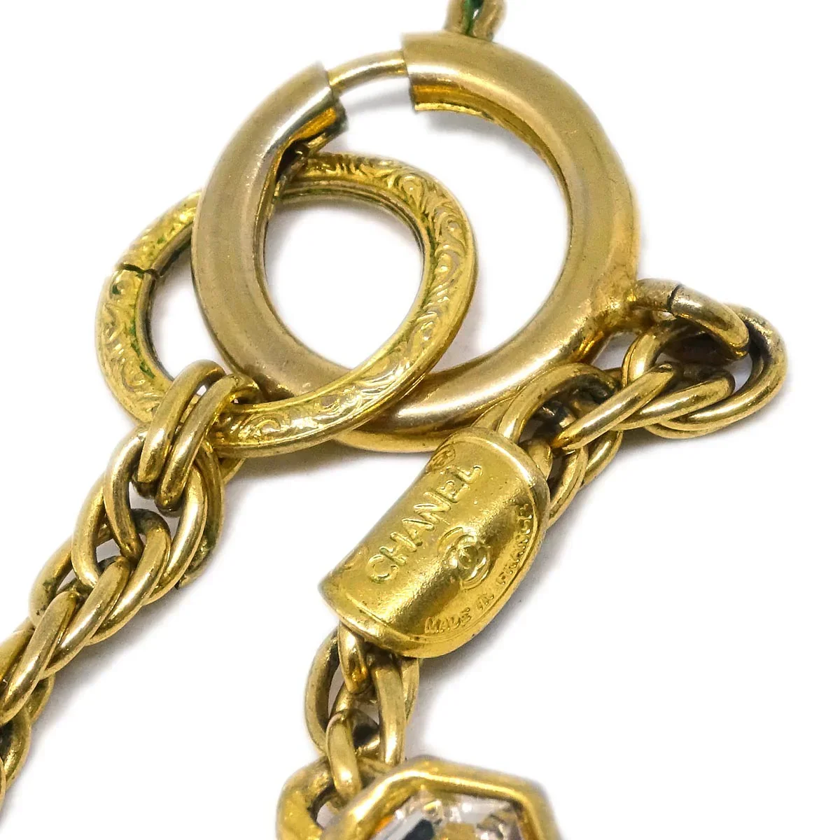 Chanel Gold CC Chain Pendant Necklace Rhinestone - Image 4