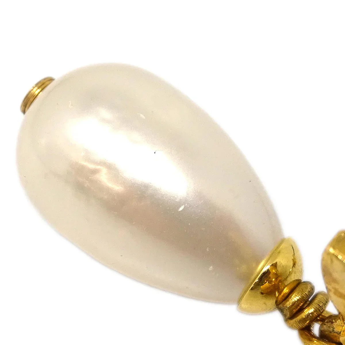 Chanel CC Costume Pearl Dangle Earrings Clip-On Gold 96P - Image 2
