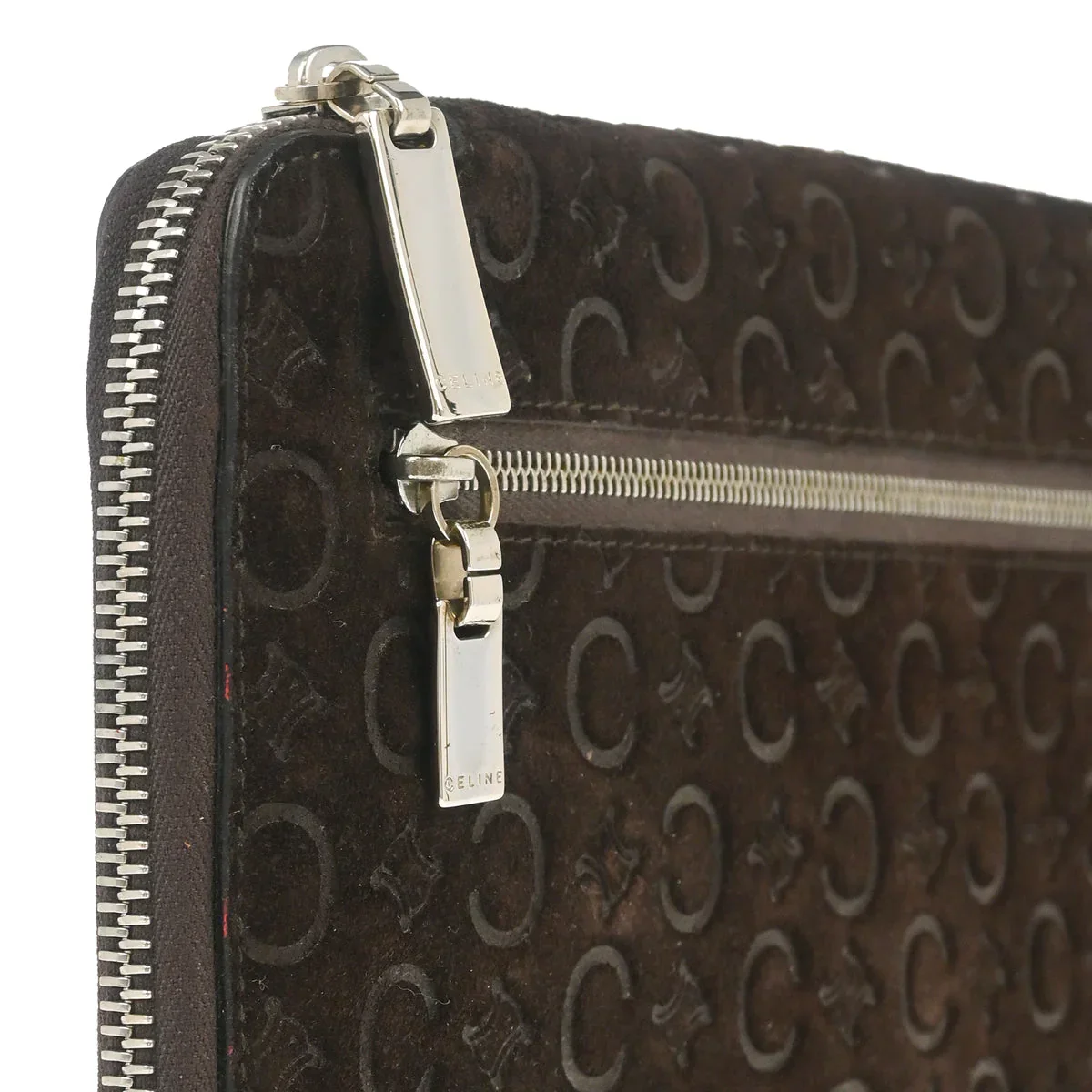 Celine Brown Suede Macadam Pouch Wallet - Image 3