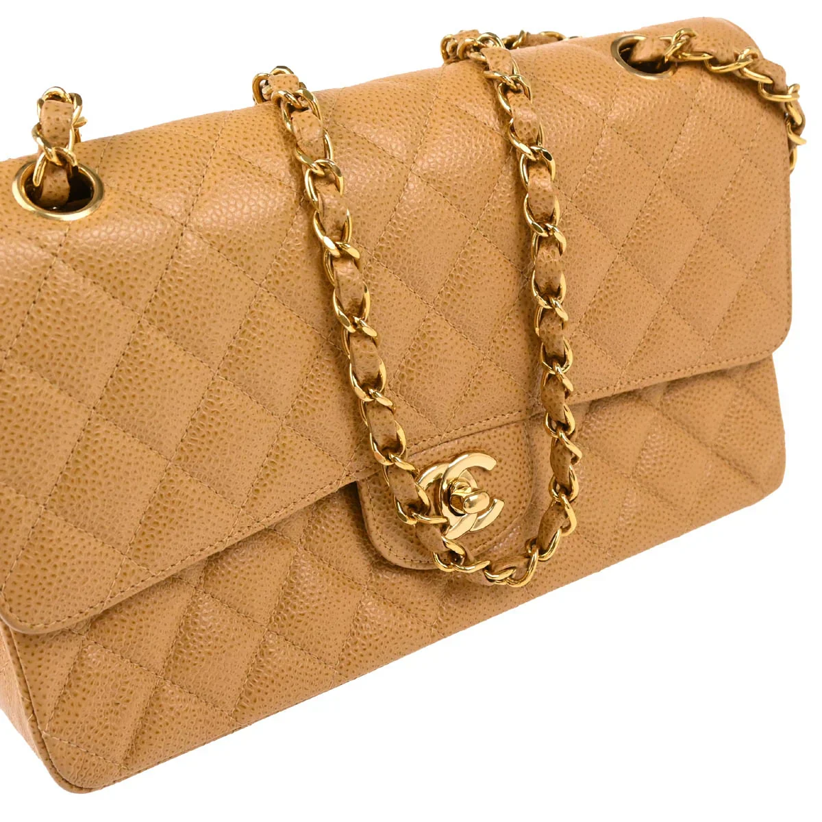 Chanel 2001-2003 Beige Caviar Medium Classic Double Flap Shoulder Bag - Image 3