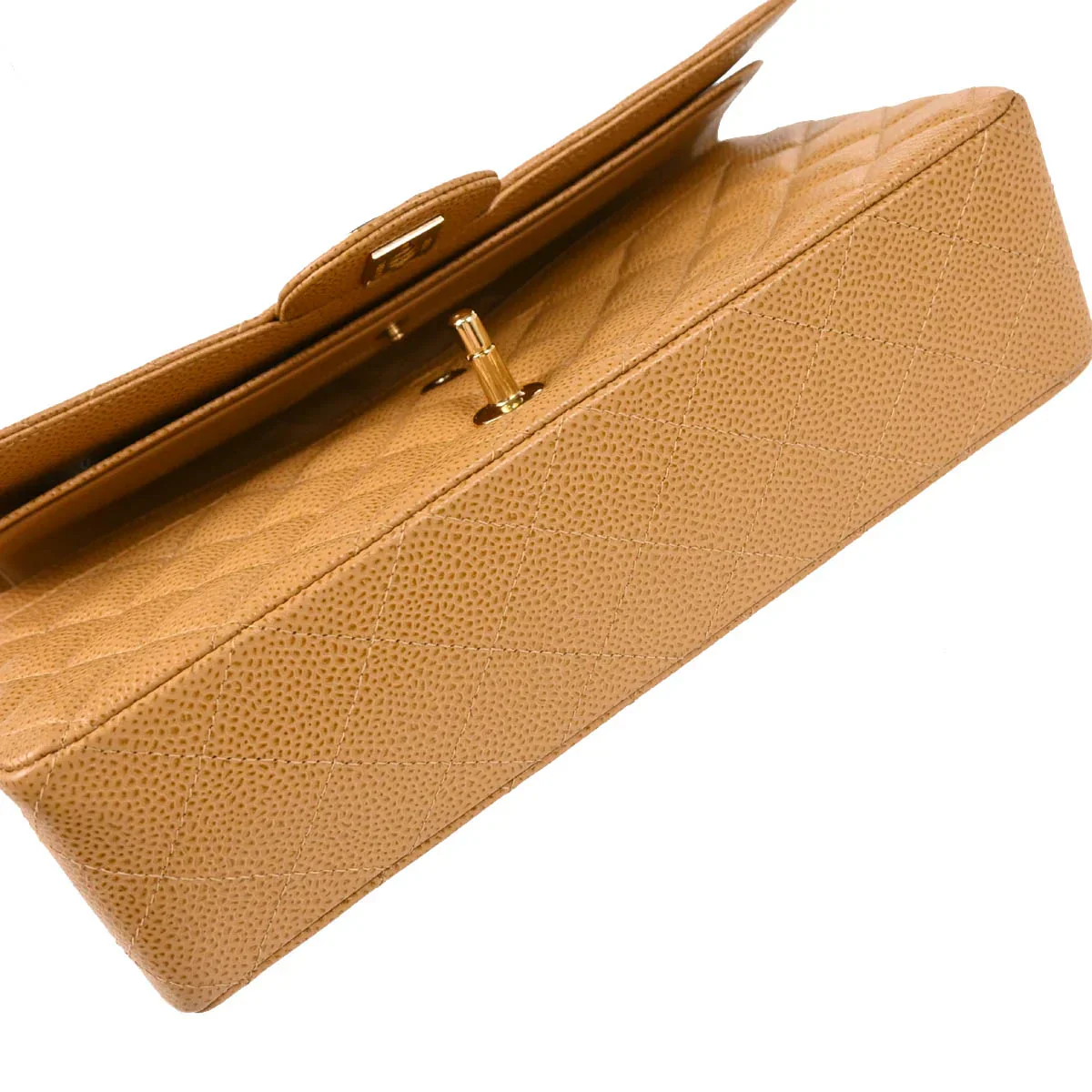 Chanel 2001-2003 Beige Caviar Medium Classic Double Flap Shoulder Bag - Image 5