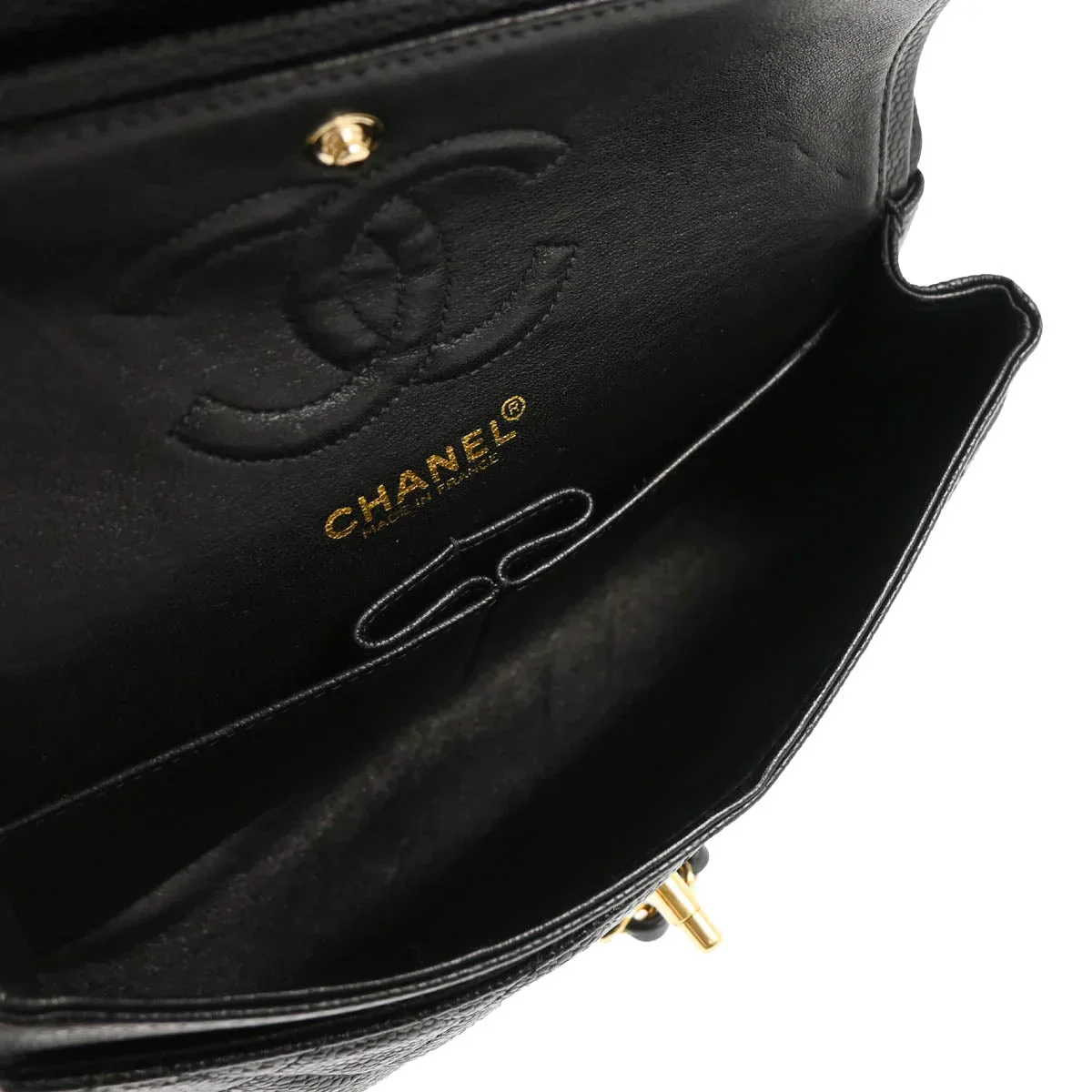 Chanel 2002-2003 Black Caviar Small Classic Double Flap Shoulder Bag - Image 4