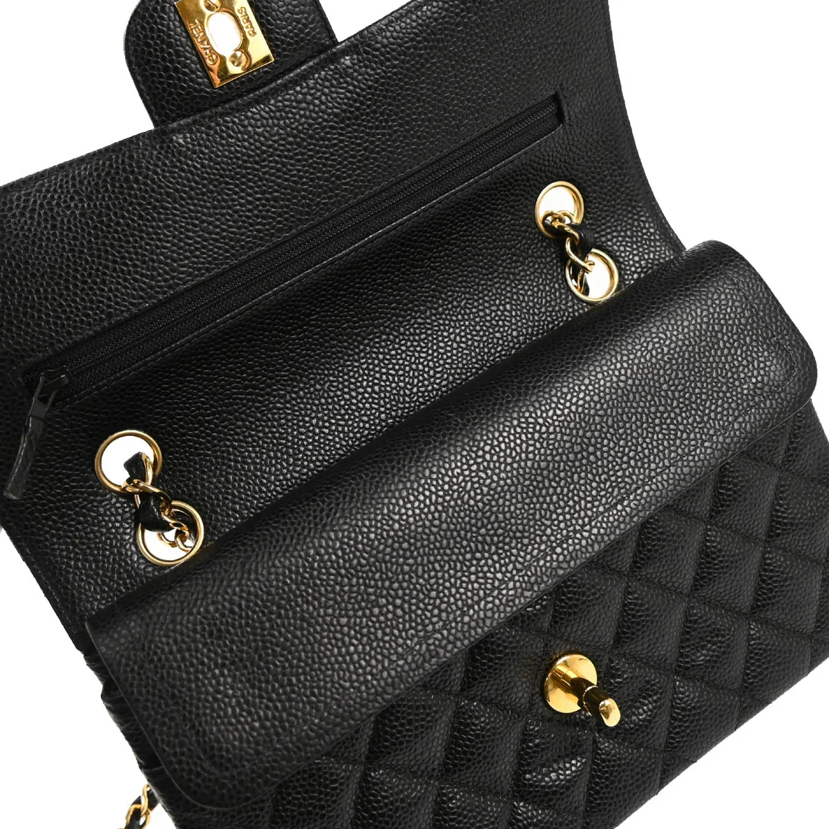 Chanel 2002-2003 Black Caviar Small Classic Double Flap Shoulder Bag - Image 8
