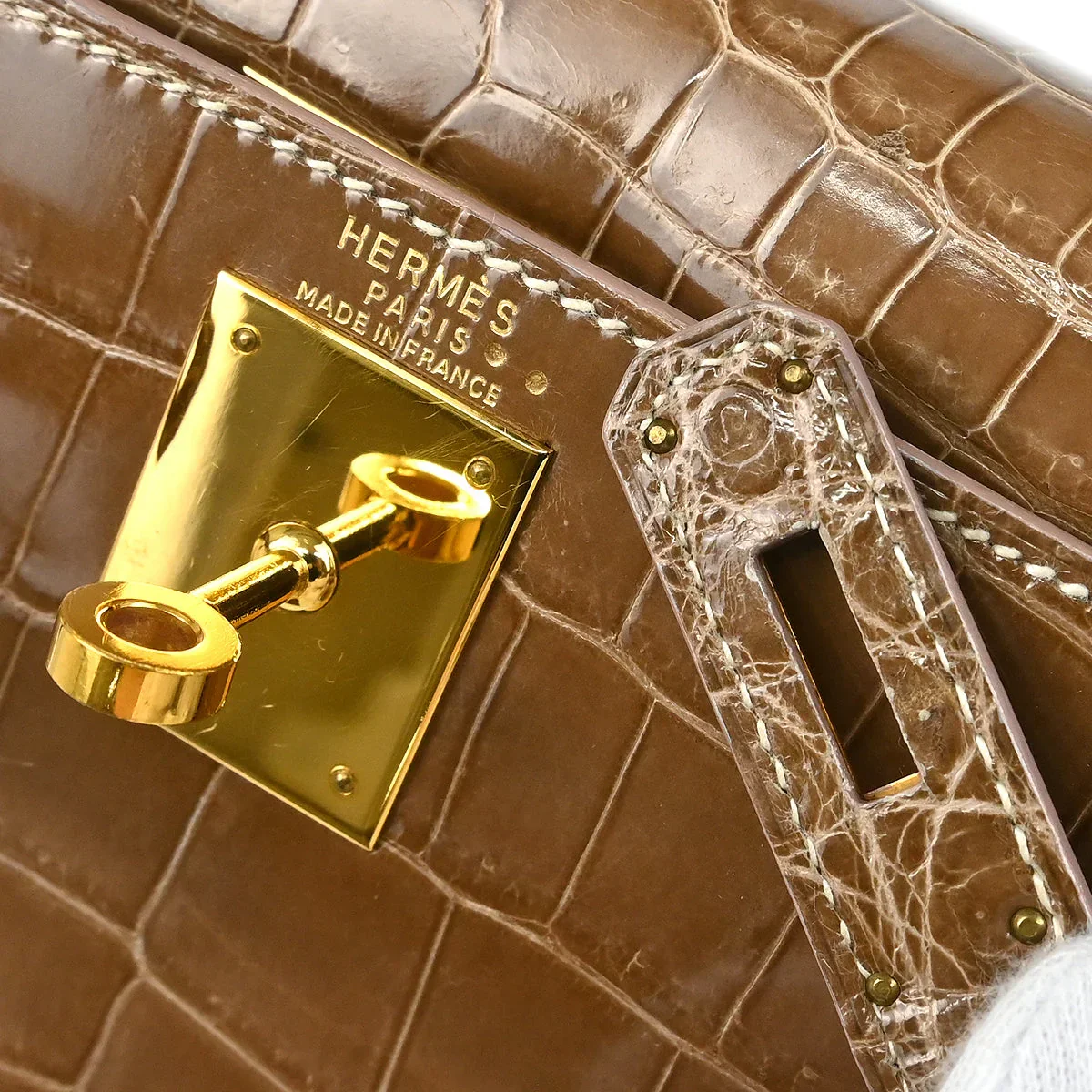 Hermes * 1991 Brown Niloticus Crocodile Kelly 28 Sellier 2way Shoulder Handbag - Image 10