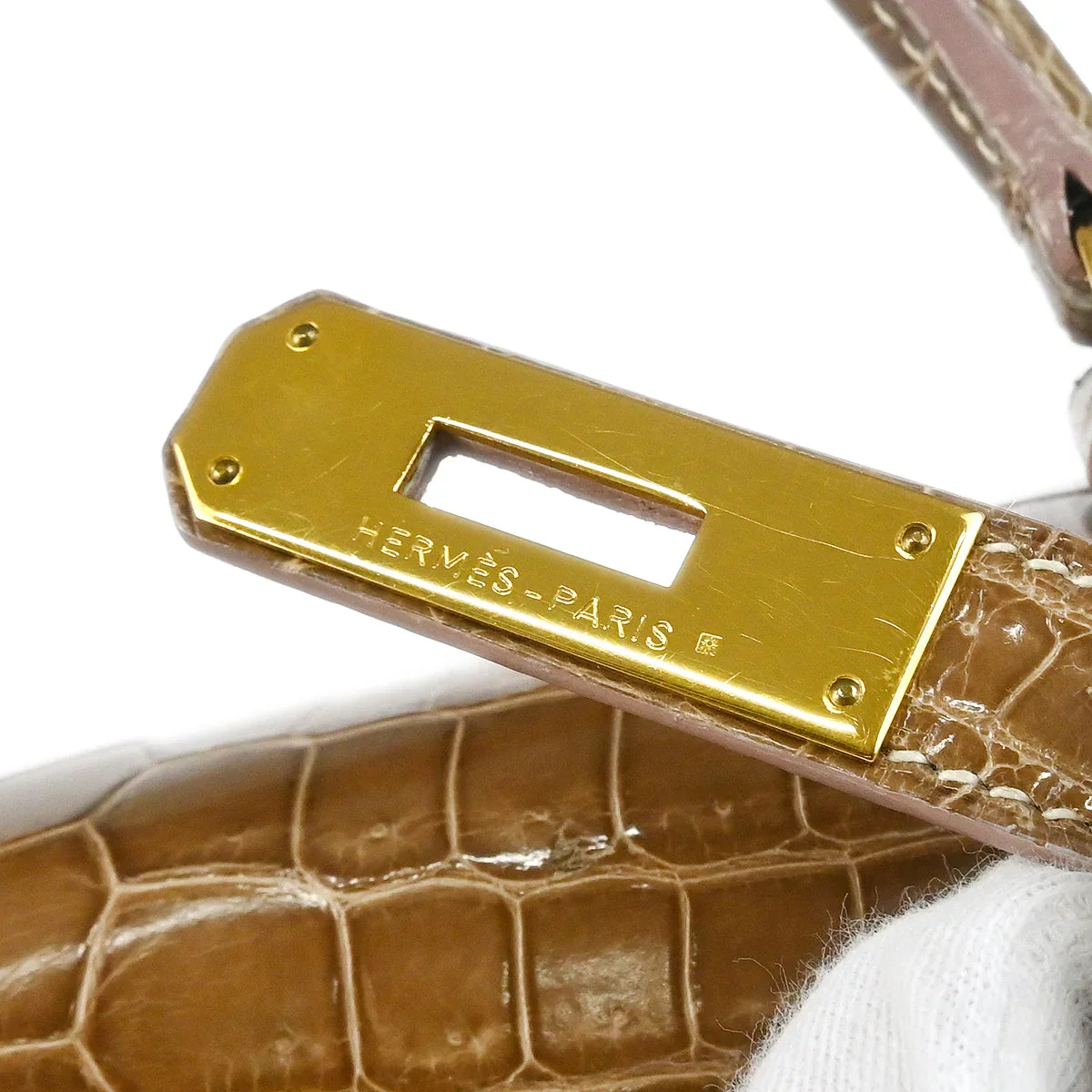 Hermes * 1991 Brown Niloticus Crocodile Kelly 28 Sellier 2way Shoulder Handbag - Image 7