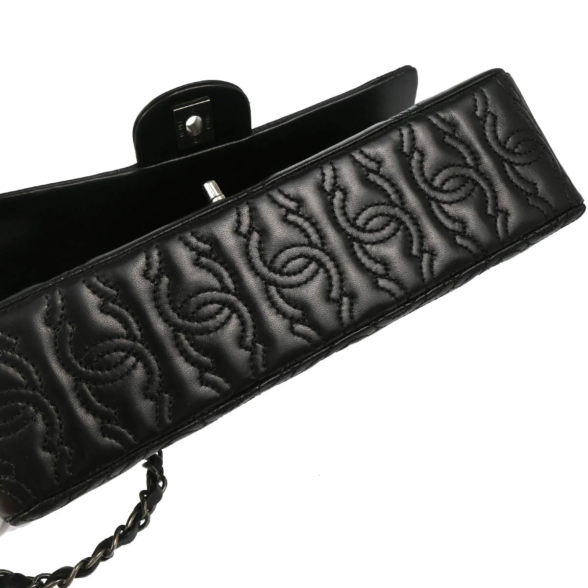 Chanel 2014 Black Lambskin CC Stitch Single Flap Shoulder Bag - Image 5