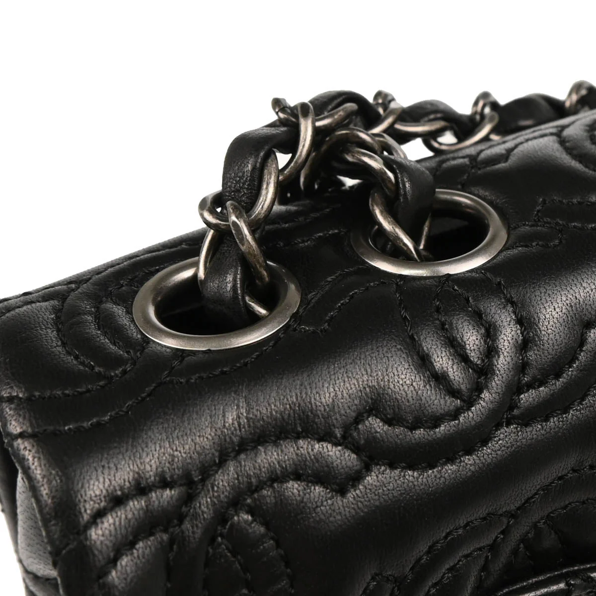 Chanel 2014 Black Lambskin CC Stitch Single Flap Shoulder Bag - Image 7