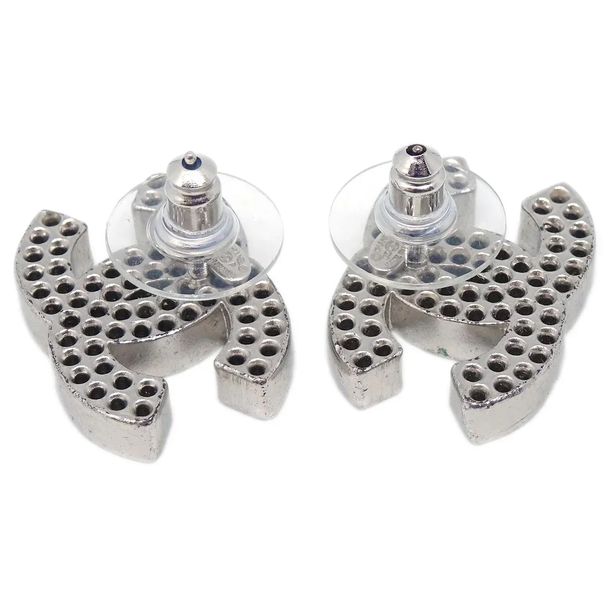 Chanel CC Piercing Earrings Silver 03P - Image 3