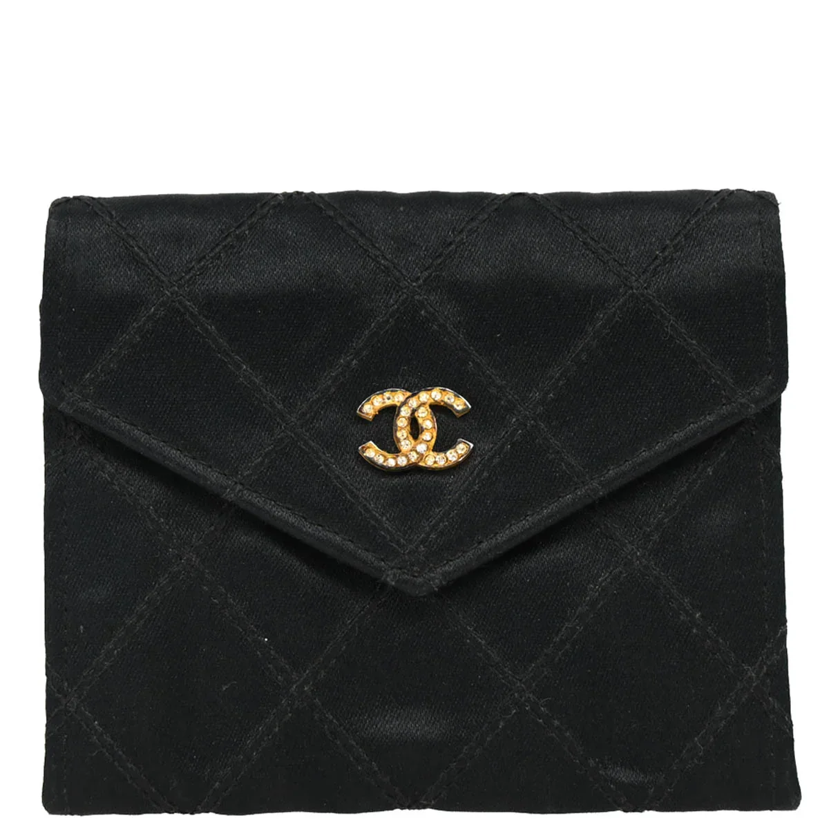 Chanel 1989-1991 Black Satin Bicolore Coin Purse Wallet