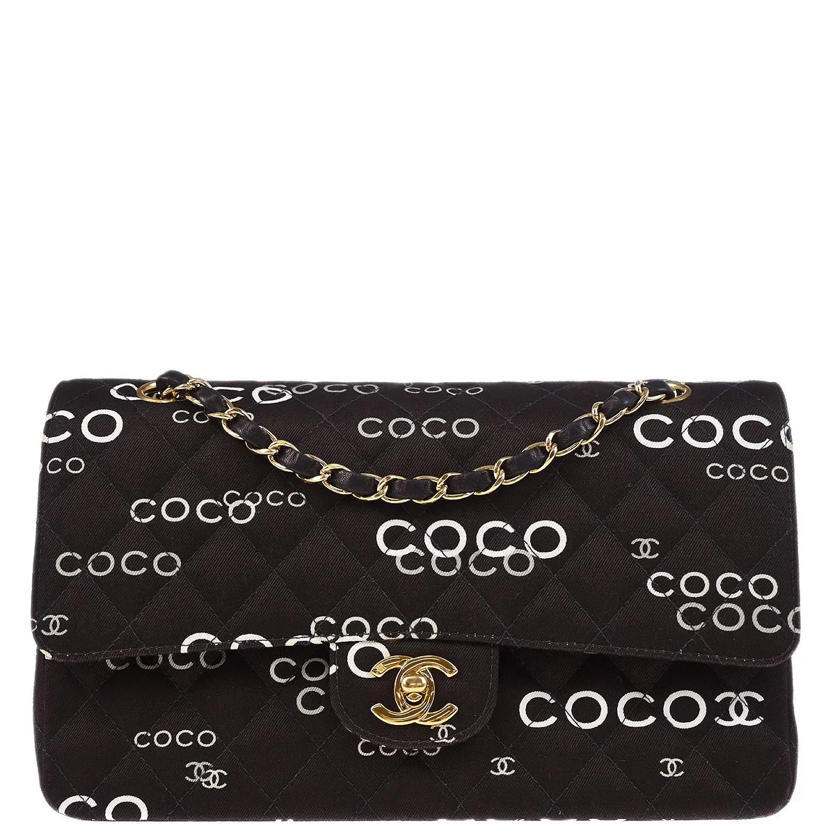 Chanel 2002-2003 Brown Canvas COCO Medium Classic Double Flap Shoulder Bag