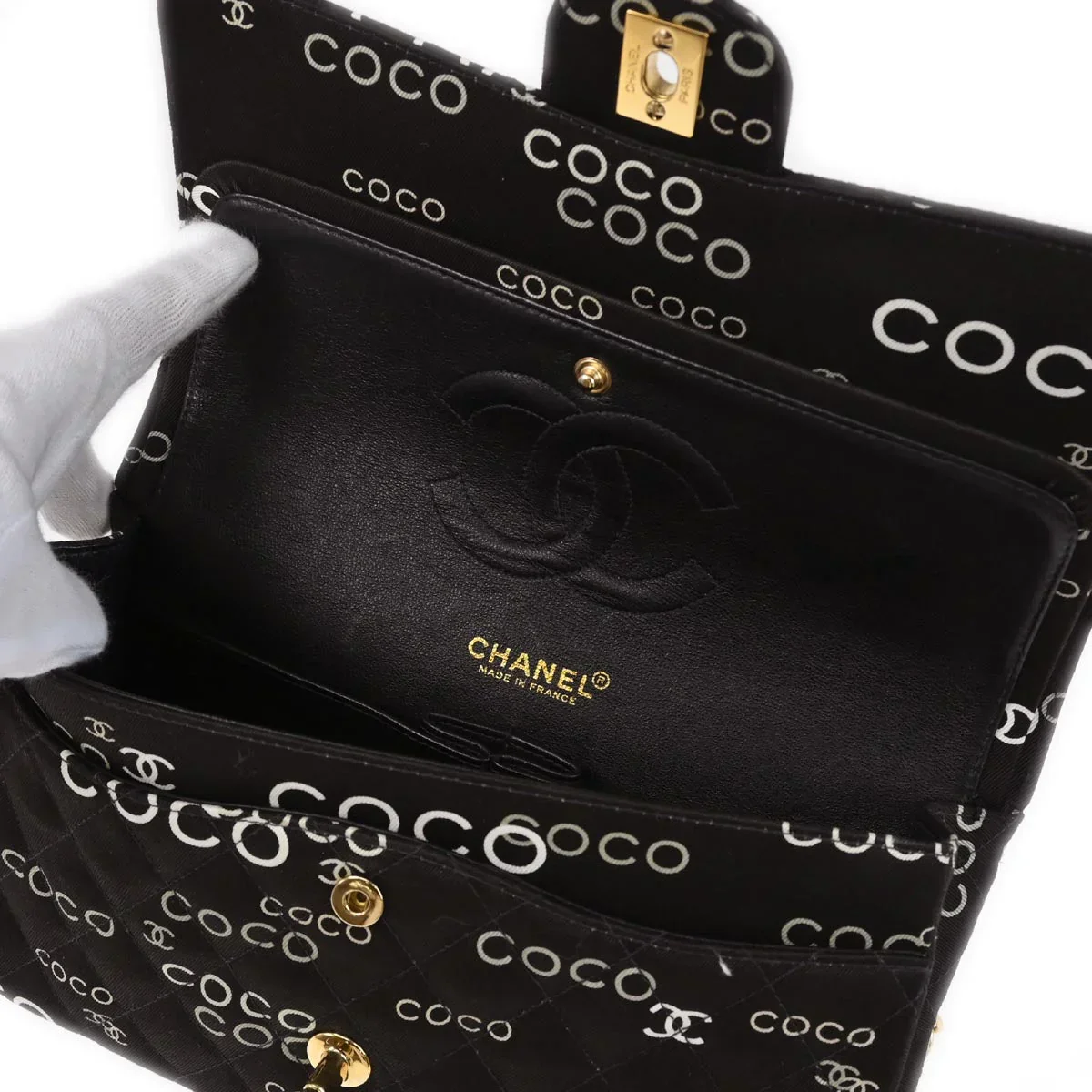 Chanel 2002-2003 Brown Canvas COCO Medium Classic Double Flap Shoulder Bag - Image 6