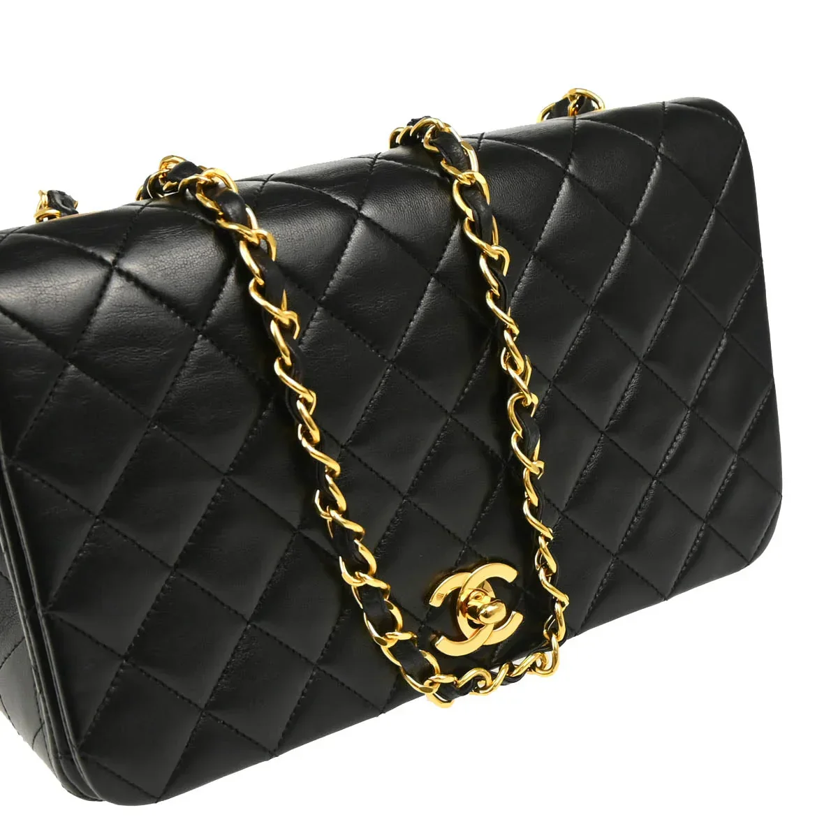 Chanel 1989-1991 Black Lambskin Turnlock Small Full Flap Shoulder Bag - Image 3