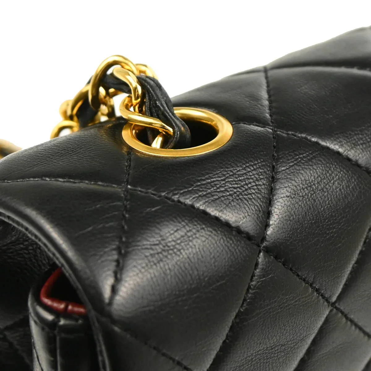 Chanel 1989-1991 Black Lambskin Turnlock Small Full Flap Shoulder Bag - Image 7