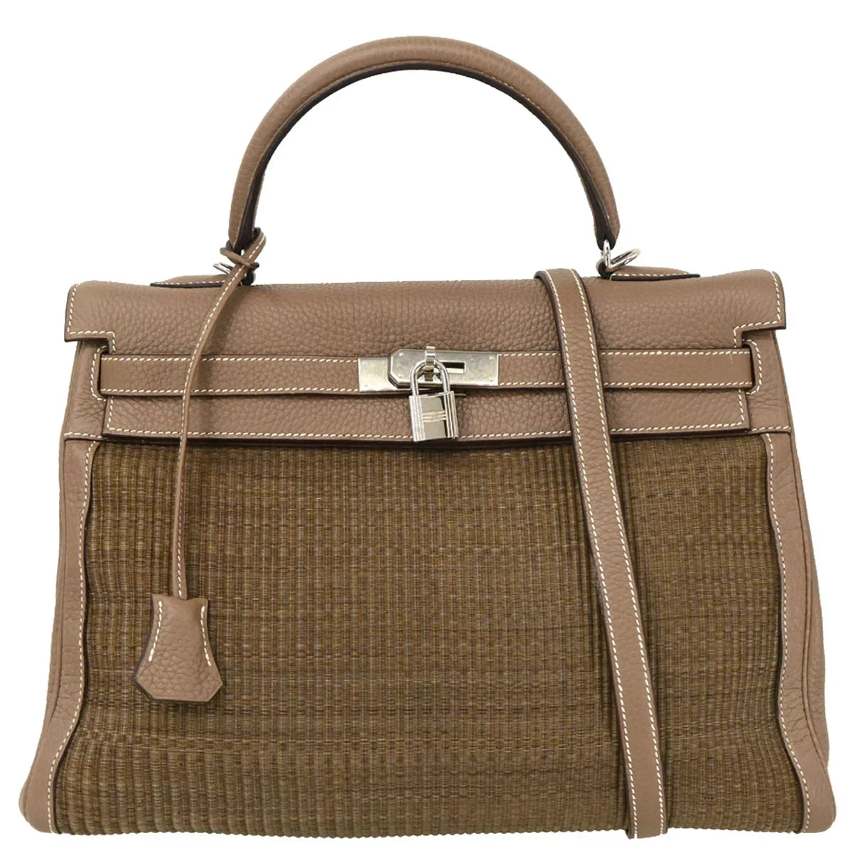 Hermes 2005 Etoupe Clemence Crinoline Kelly 35 Retourne 2way Shoulder Handbag