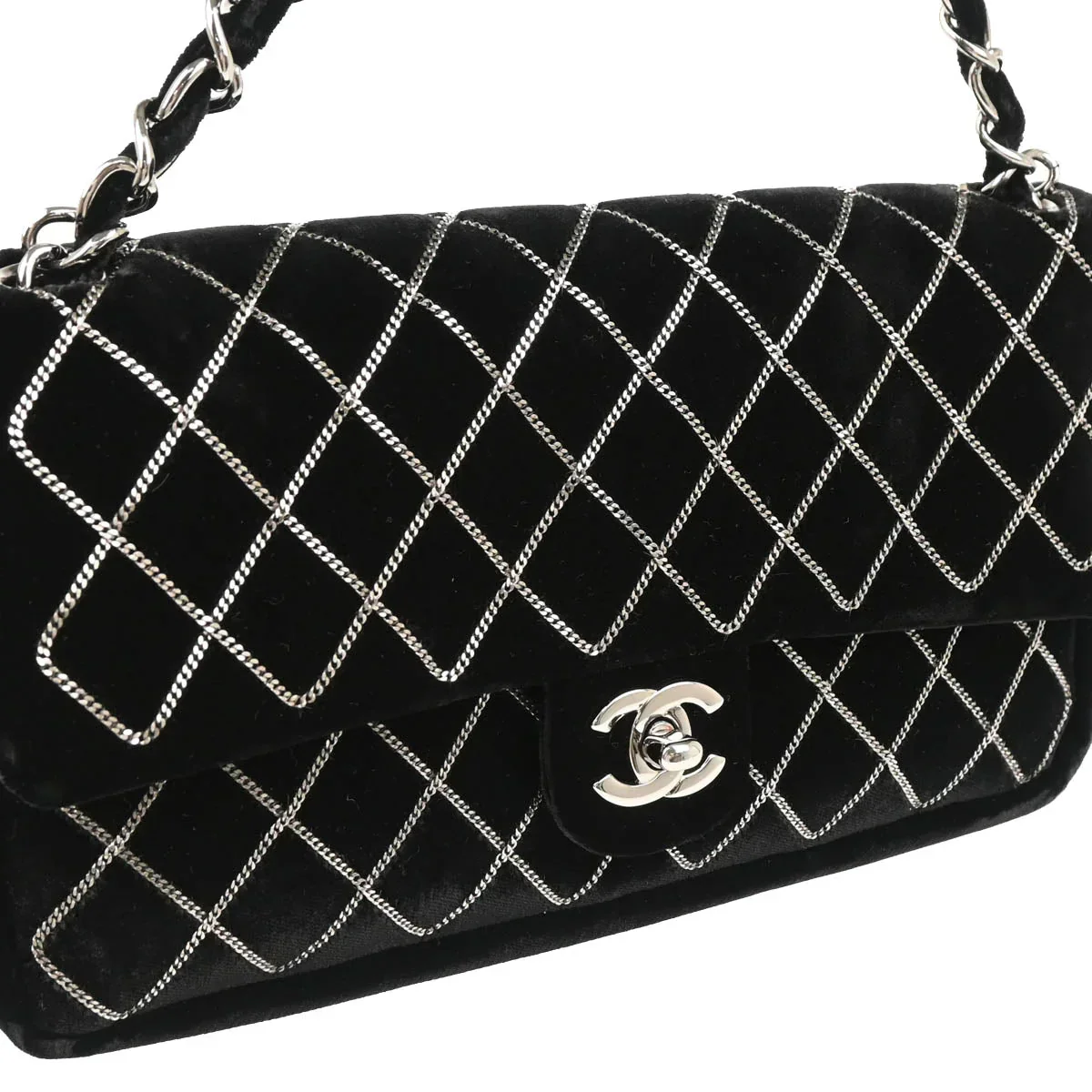 Chanel Black Velvet East West Handbag - Image 3