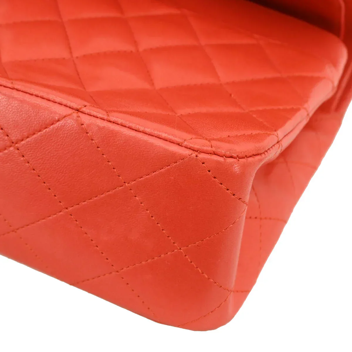 Chanel Orange Lambskin Medium Classic Double Flap Shoulder Bag - Image 11