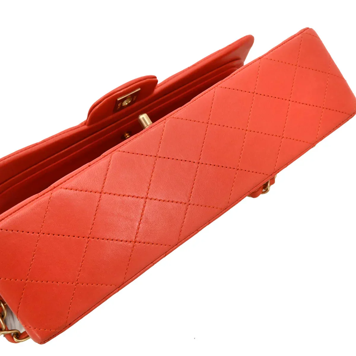 Chanel Orange Lambskin Medium Classic Double Flap Shoulder Bag - Image 4