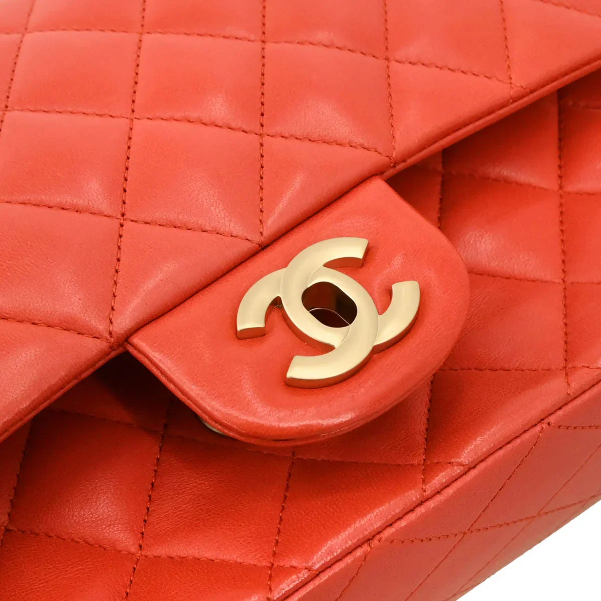 Chanel Orange Lambskin Medium Classic Double Flap Shoulder Bag - Image 5