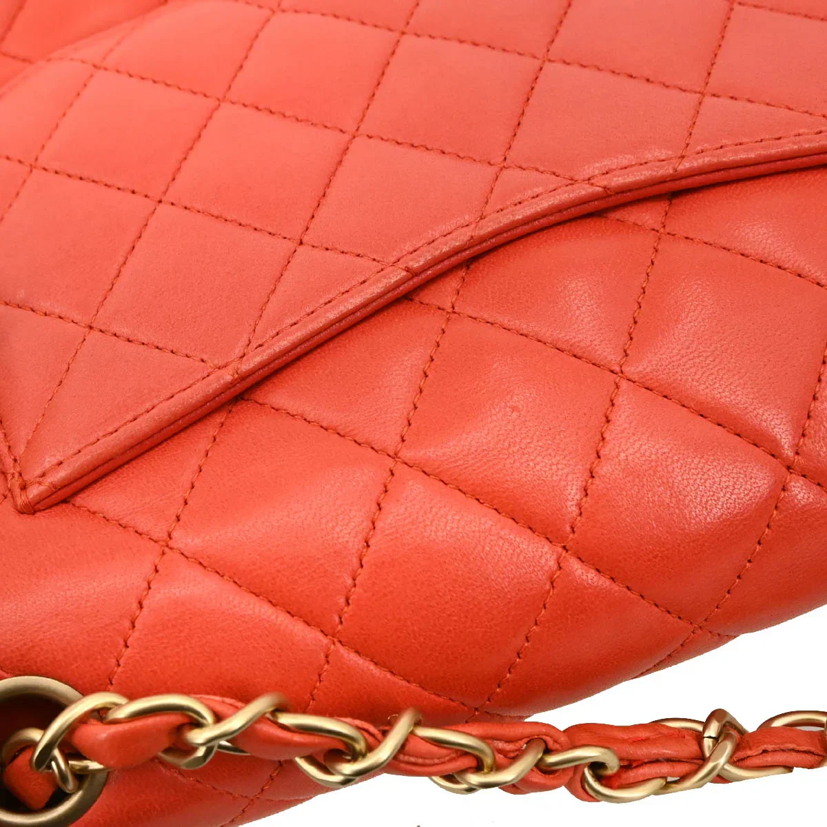 Chanel Orange Lambskin Medium Classic Double Flap Shoulder Bag - Image 6