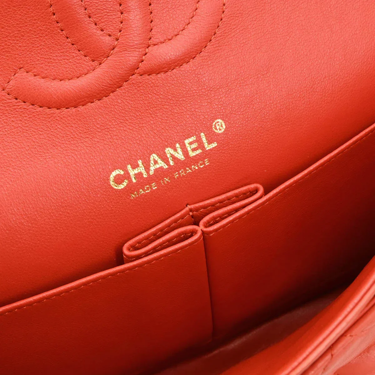 Chanel Orange Lambskin Medium Classic Double Flap Shoulder Bag - Image 8