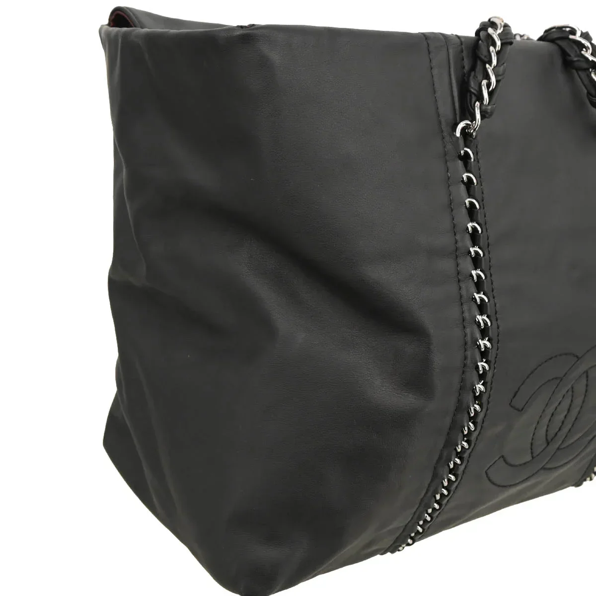 Chanel Black Calfskin Luxury Line Chain Tote Handbag - Image 3