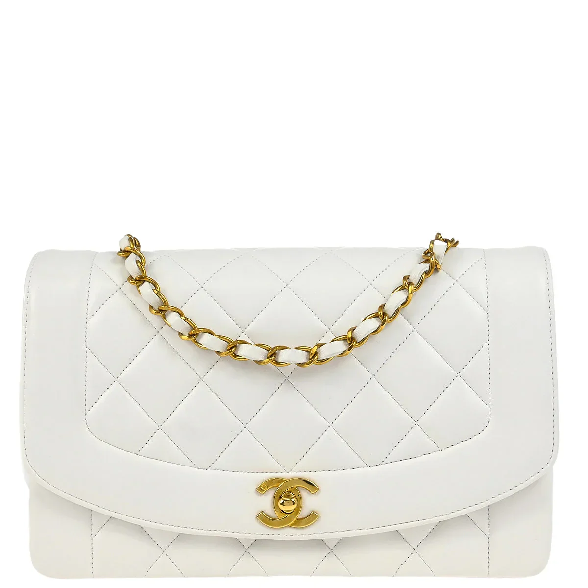 Chanel * 1994-1996 White Lambskin Medium Diana Shoulder Bag