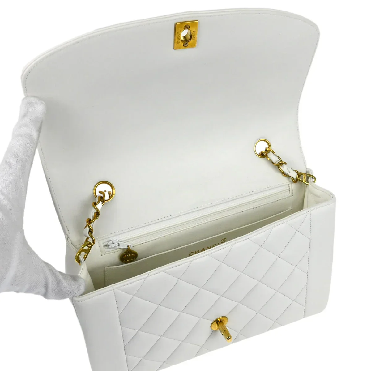 Chanel * 1994-1996 White Lambskin Medium Diana Shoulder Bag - Image 6