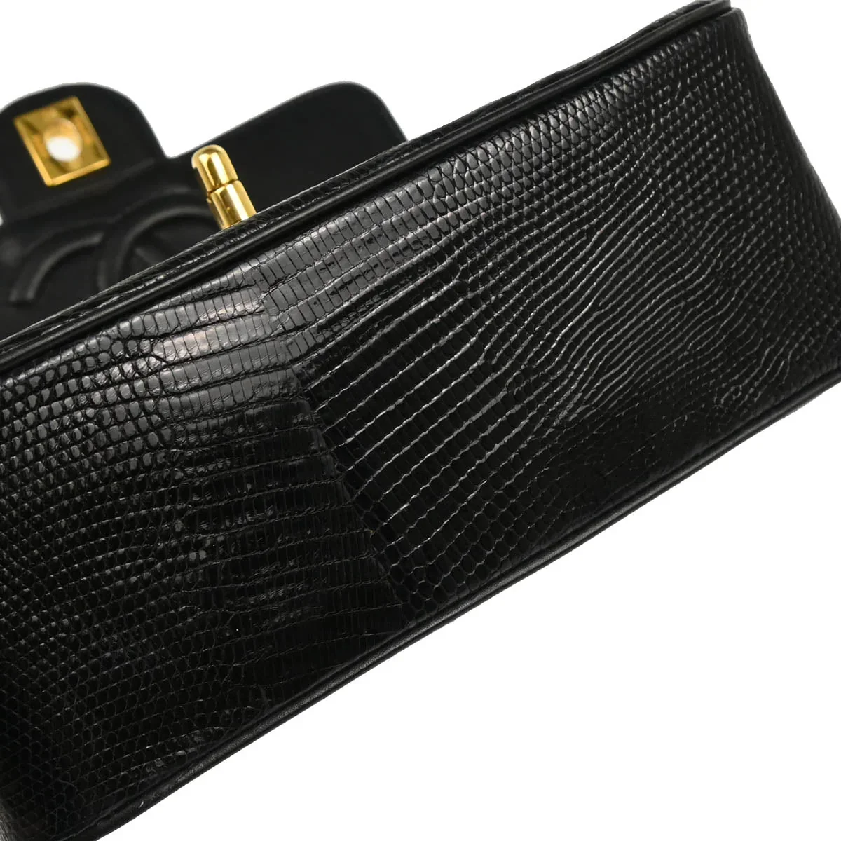 Chanel * 1986-1988 Black Lizard Mini Classic Square Flap Shoulder Bag - Image 5