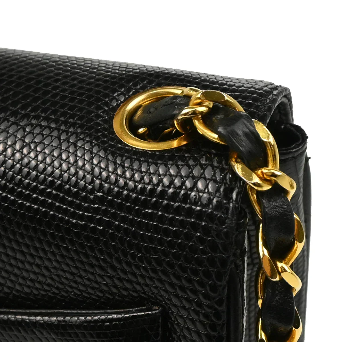 Chanel * 1986-1988 Black Lizard Mini Classic Square Flap Shoulder Bag - Image 7