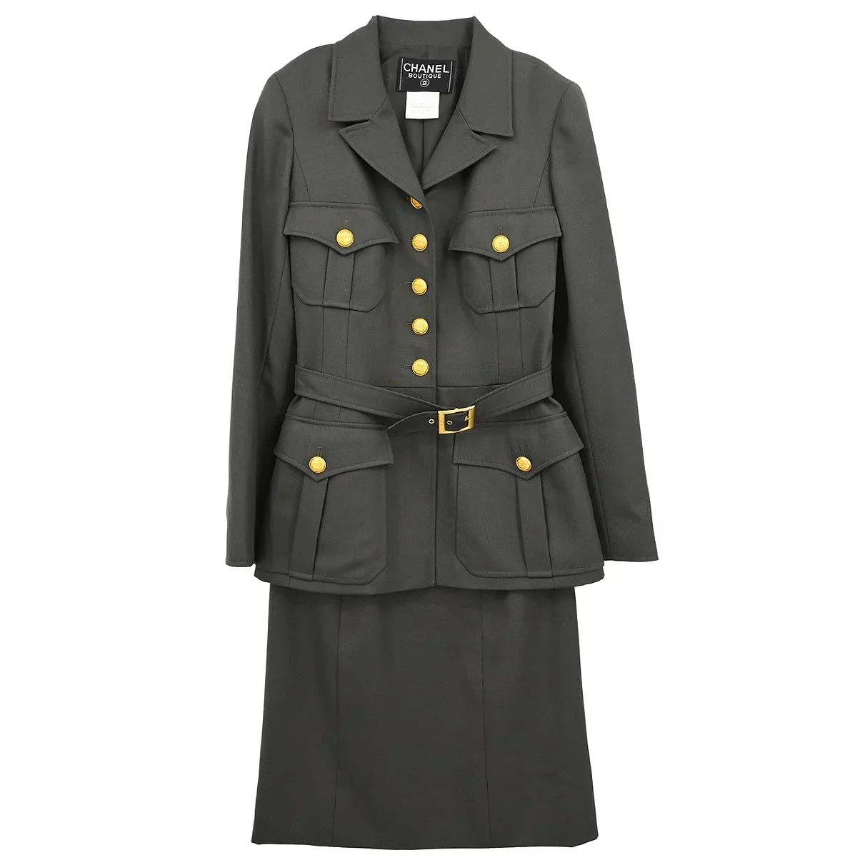 Chanel 1996 Setup Suit Jacket Skirt Gray #38