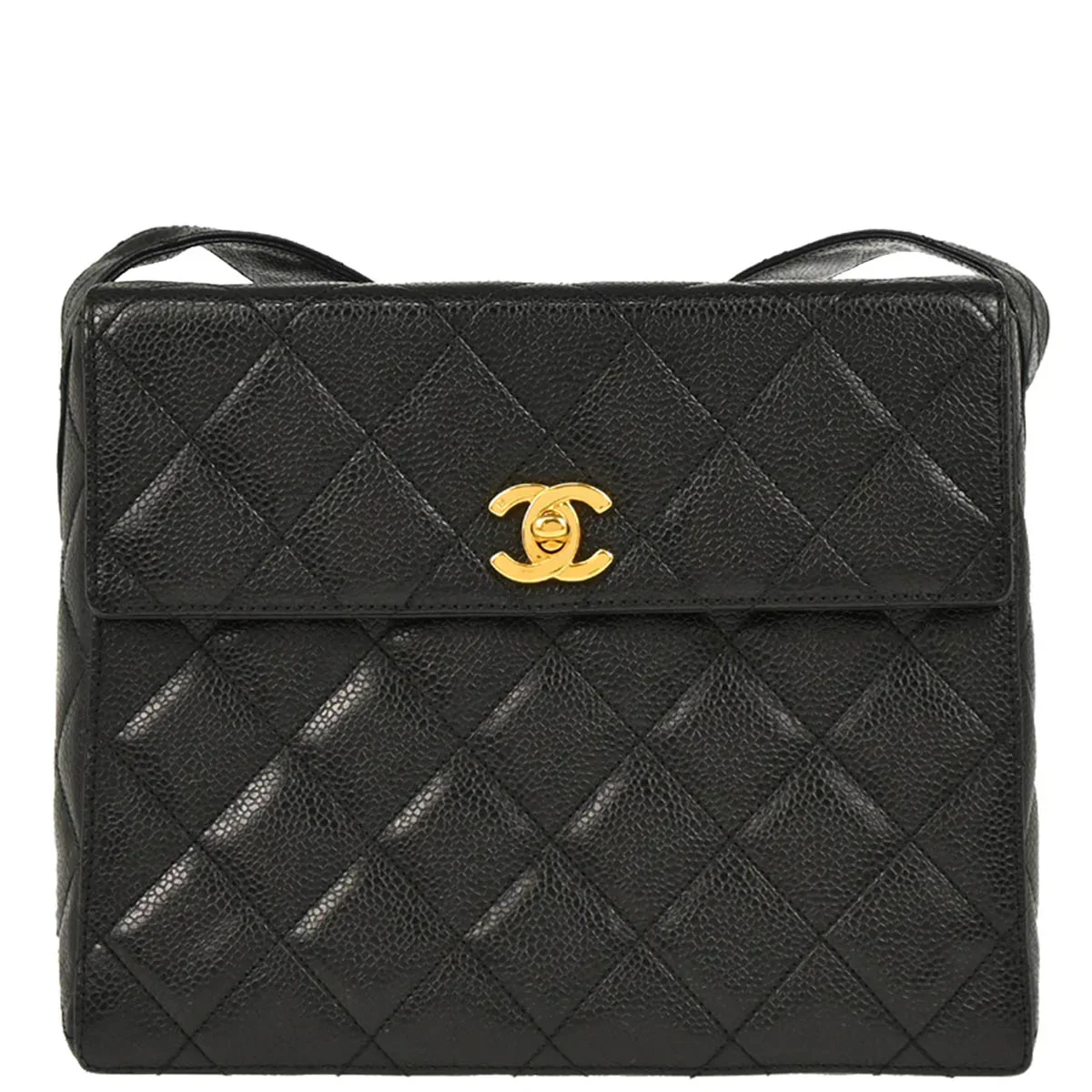 Chanel 1996-1997 Black Caviar Straight Flap Shoulder Bag