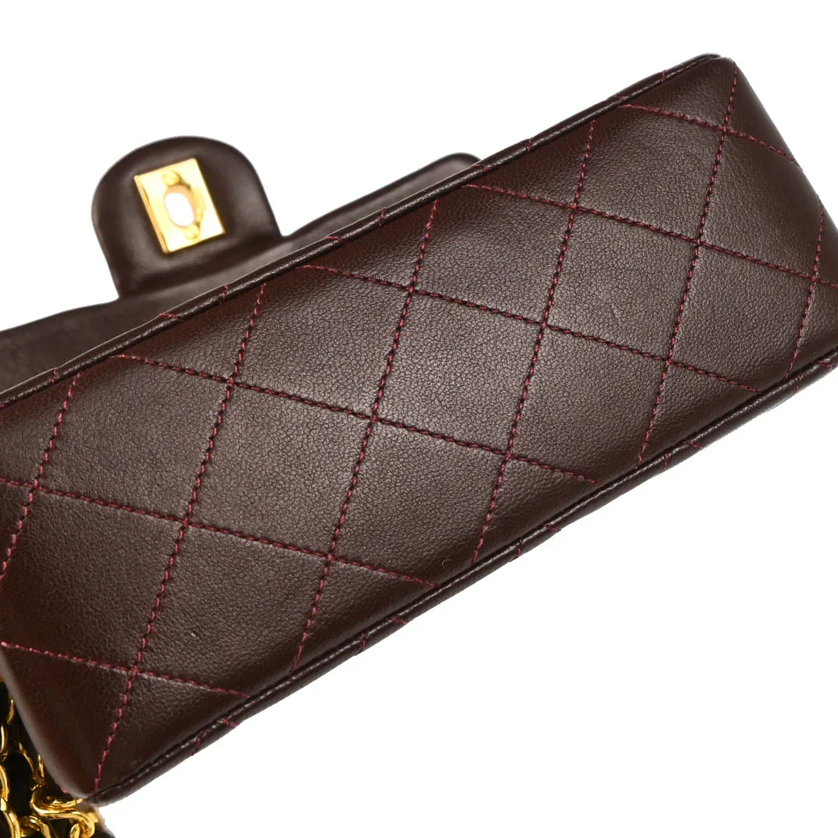Chanel 1989-1991 Bordeaux Lambskin Mini Classic Square Flap Shoulder Bag - Image 5