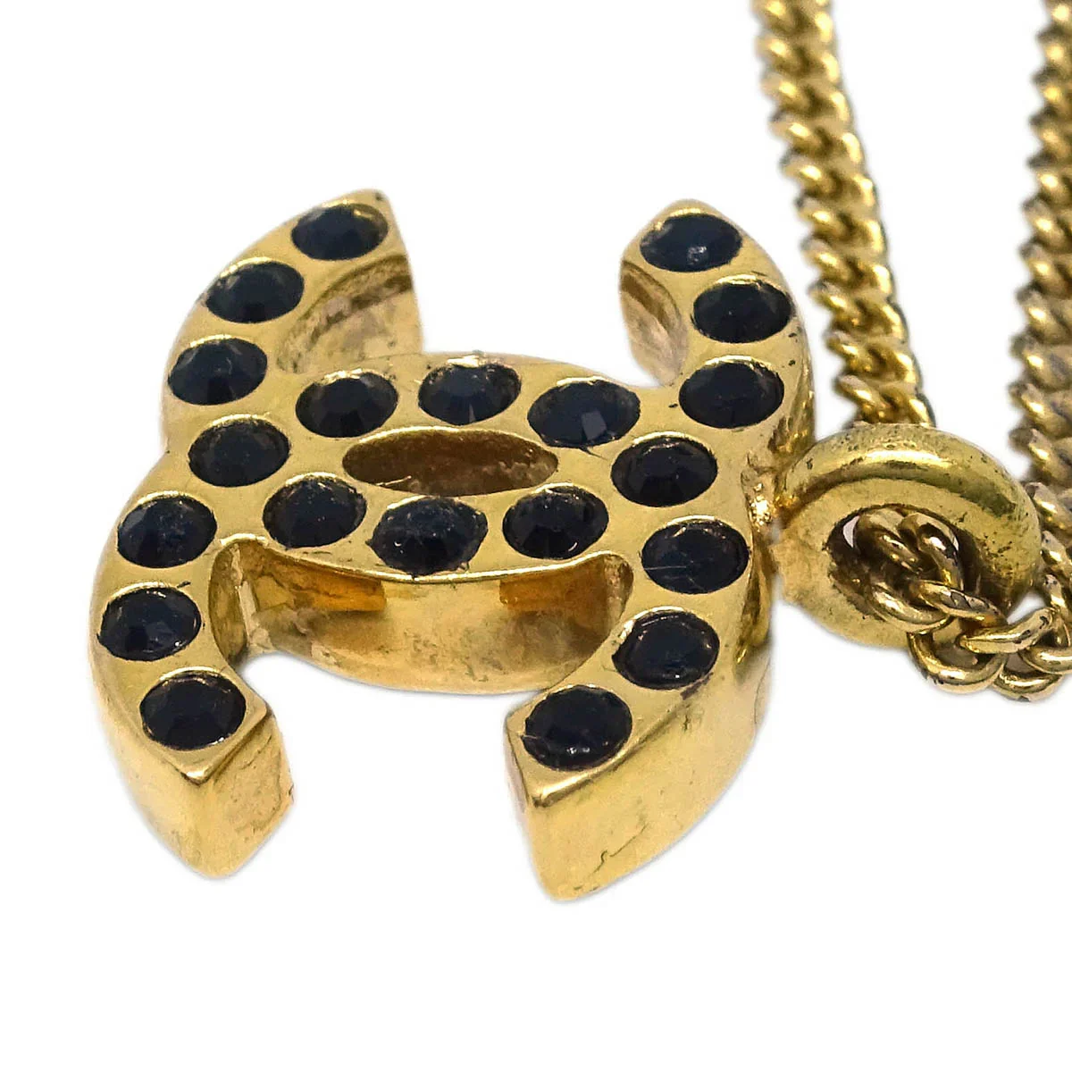 Chanel CC Chain Pendant Necklace Rhinestone Gold 01A - Image 3