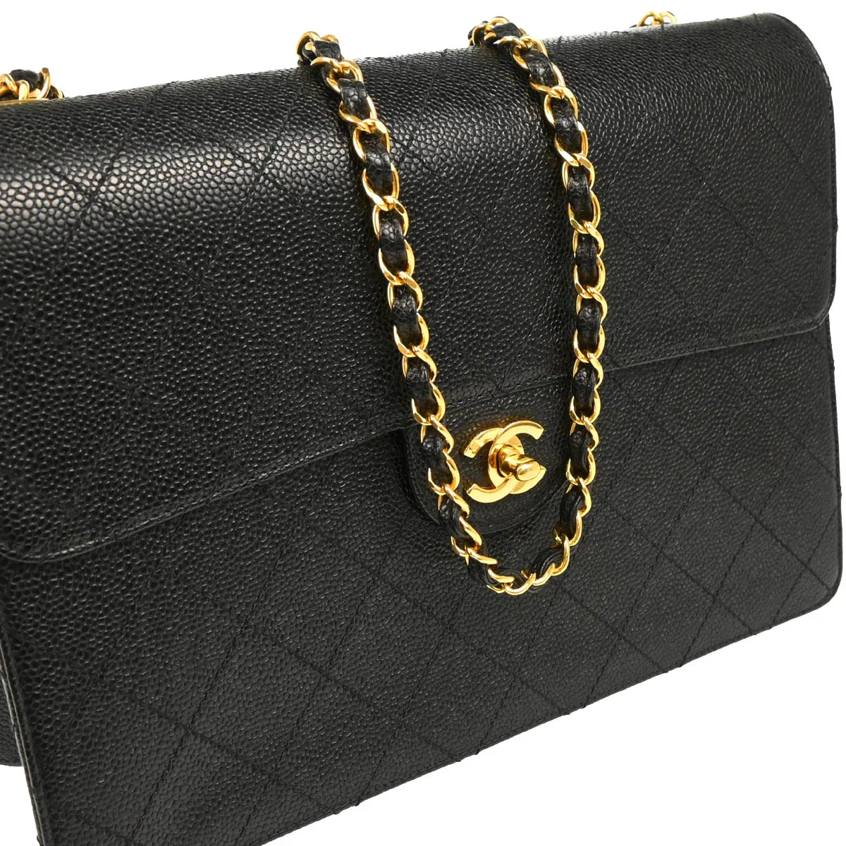 Chanel 1997-1999 Black Caviar Jumbo Classic Flap Bag - Image 3