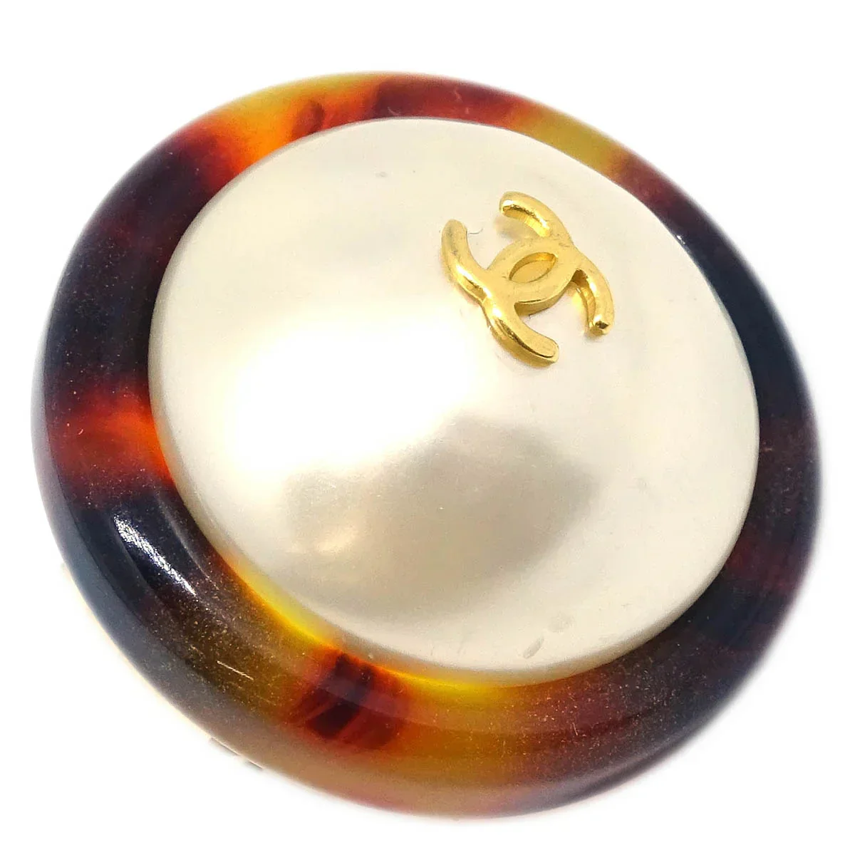 Chanel Earrings Clip-On Button Costume Pearl Gold 97P - Image 2