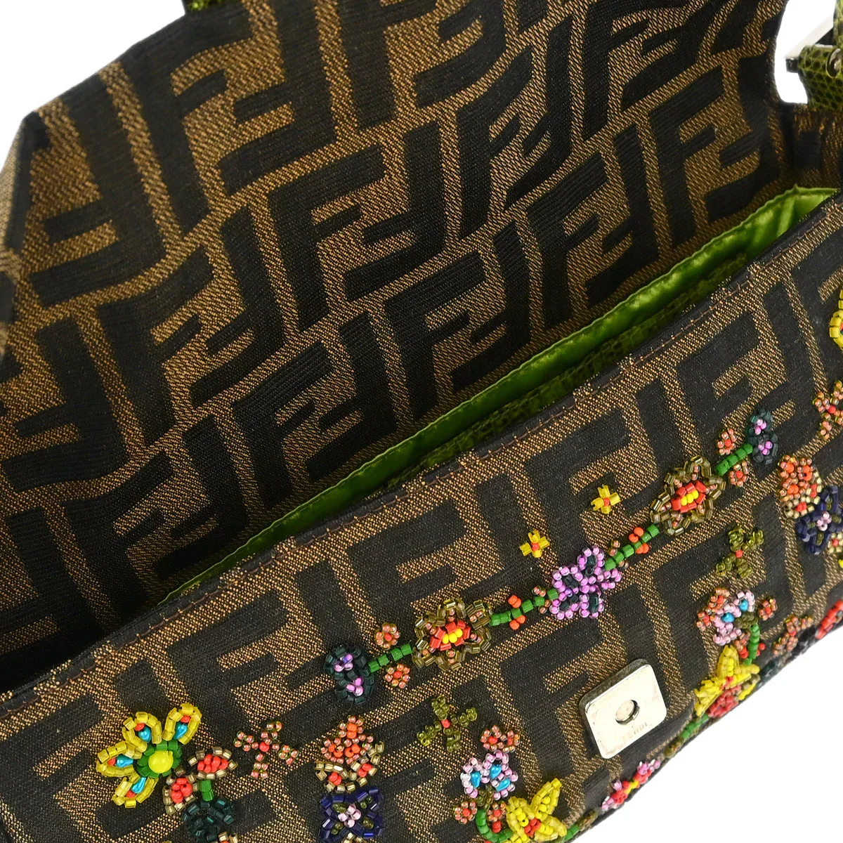 Fendi* 2000 Brown Lizard Zucca Baguette Handbag - Image 7