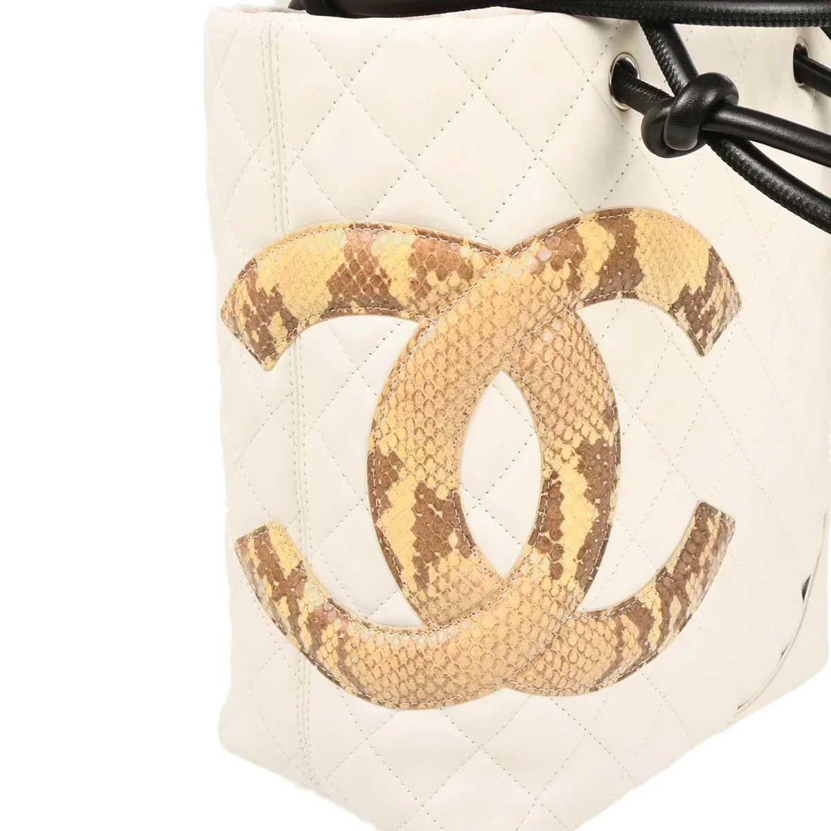 Chanel * White Calfskin Python Cambon Ligne Tote Handbag - Image 3