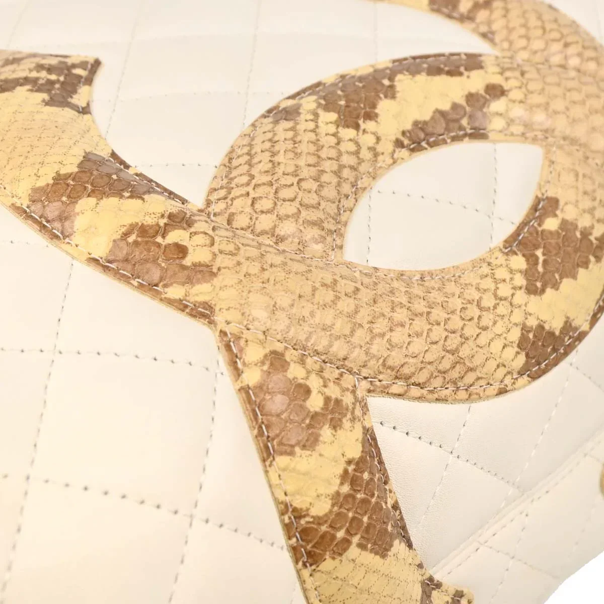 Chanel * White Calfskin Python Cambon Ligne Tote Handbag - Image 7