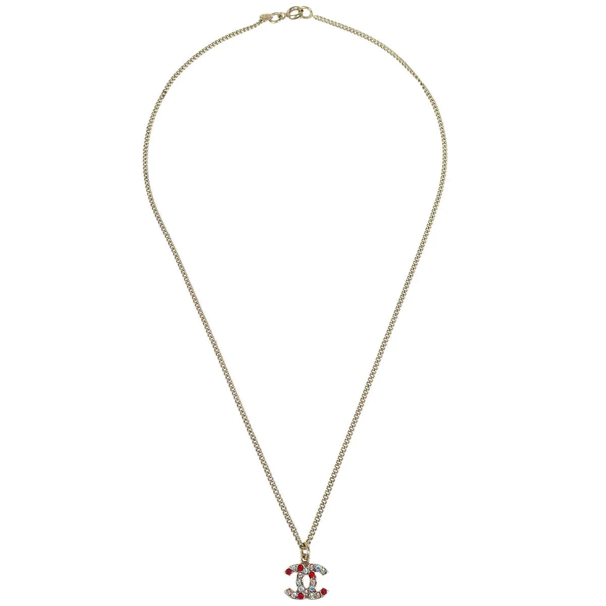 Chanel Gold Mini CC Pendant Necklace Rhinestone 04A - Image 2