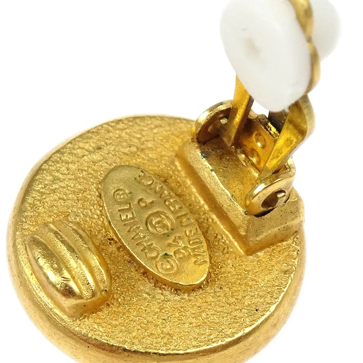 Chanel Earrings Clip-On Button Costume Pearl Gold 94P - Image 4