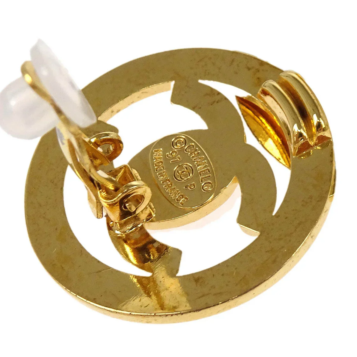 Chanel Turnlock Button Earrings Gold Clip-On 97P - Image 4