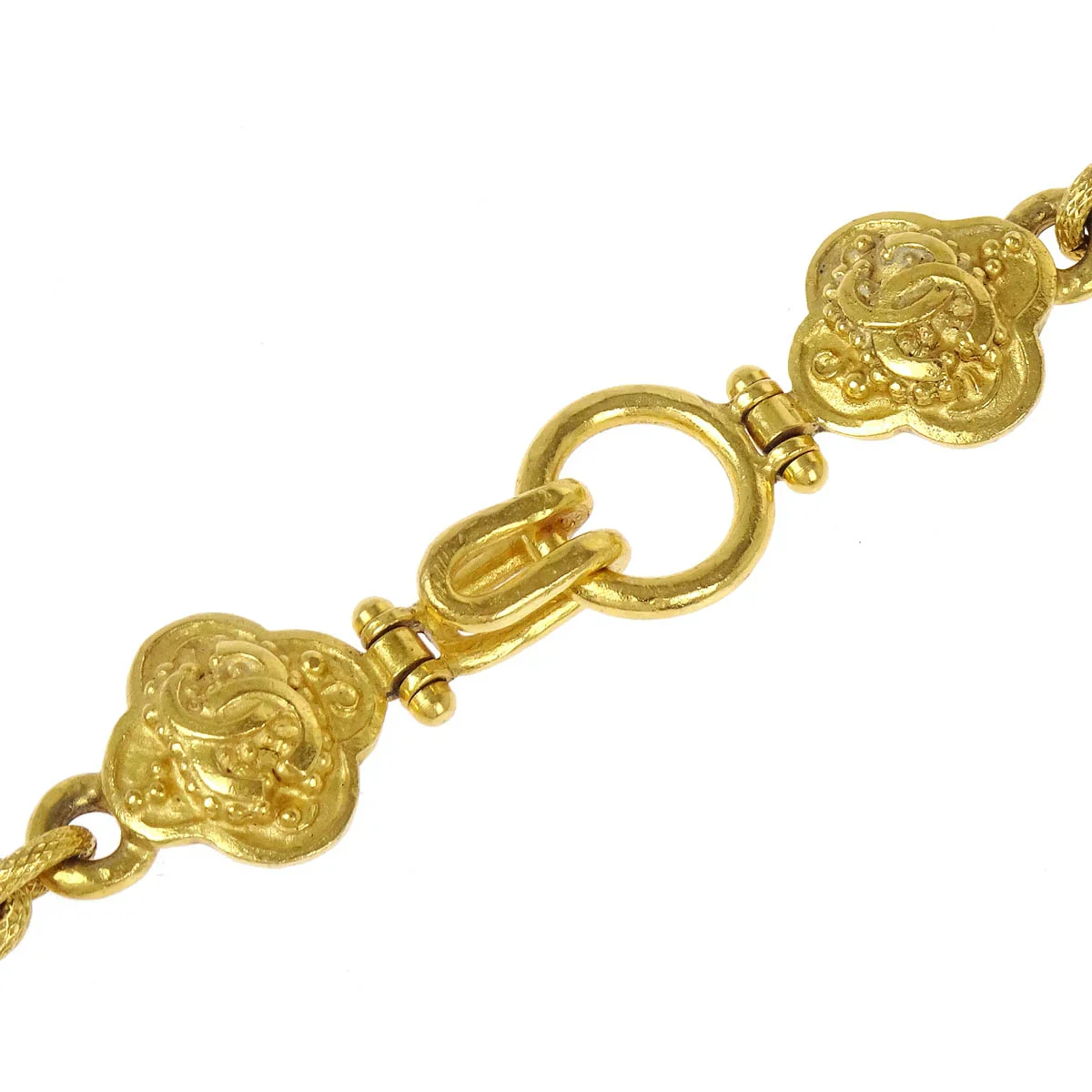 Chanel Oval Stone Gold Chain Pendant Necklace 96A - Image 3
